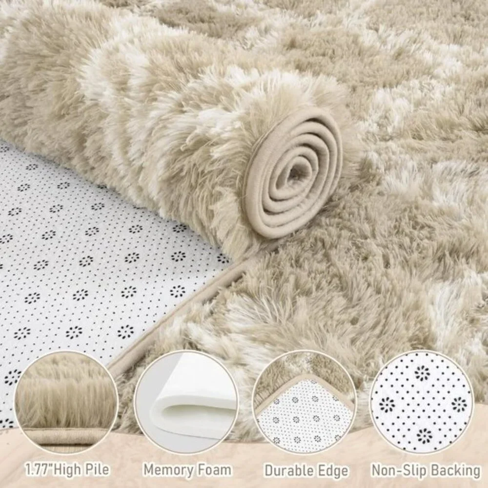 5x8In Luxury Shag Area Rug, Soft Plush Moroccan Geometric Rug for Bedroom, Beige